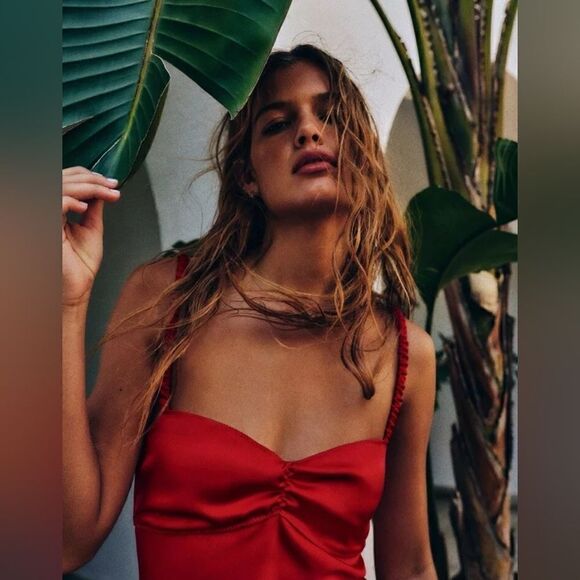 ZARA NWT WOMAN SS24 SATIN MIDI SLIP DRESS RED | 2340/371 - Picture 13 of 16